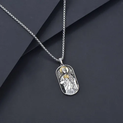 Vista 6 de SIMONLY Collar de plata de ley 925 de San JudaFlorianBenedicto, collar de protección de medalla de San Cristóbal, amuleto cristiano, regalos