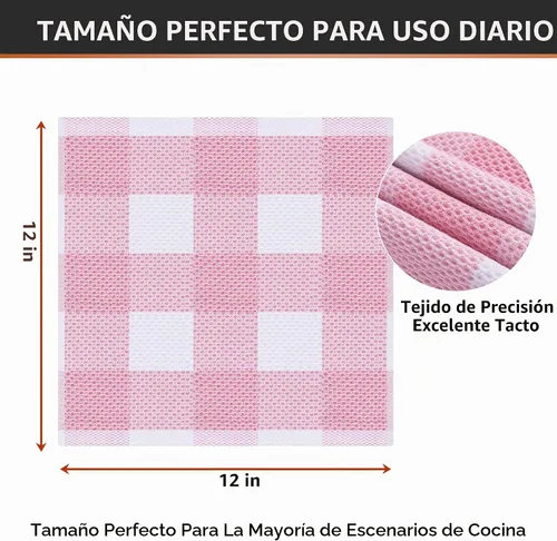 Vista 5 de Homaxy 100% Cotton Check 6 Pack Dish Cloths, 12" x 12", White & Pink Blanco & Rosa