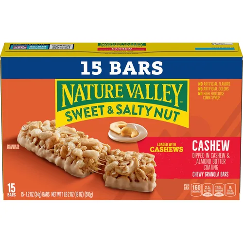 Vista 3 de Nature Valley Barras de granola de nueces dulces y saladas, anacardo, 15 barras, 18 onzas