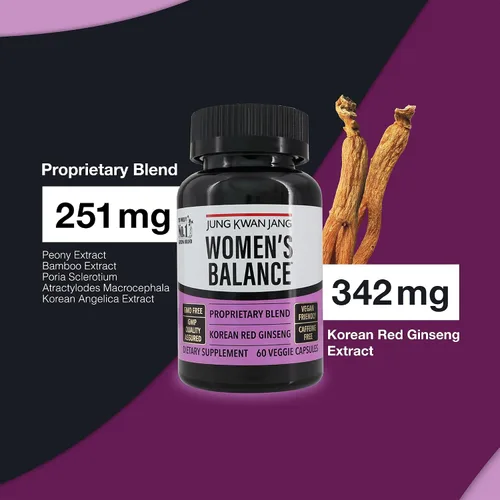 Vista 4 de JUNG KWAN JANG Equilibrio femenino con ginseng rojo coreano para nivel de energía, sistema digestivo y suplemento de salud cognitiva, 60 cápsulas