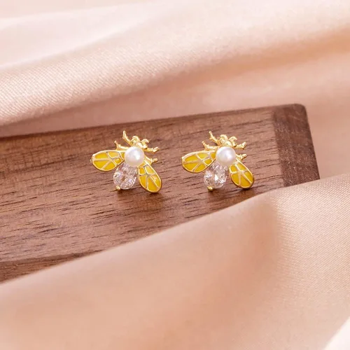 Vista 5 de Reffeer Solid 925 Sterling Silver Bumble Bee Stud Earrings for Women Teen Girls Honey Bee Stud Earrings