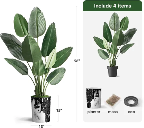 Vista 5 de SIGNWIN - Árbol artificial en moderna maceta con efecto de granito, ave del paraíso artificial de seda para decoración del hogar en interiores