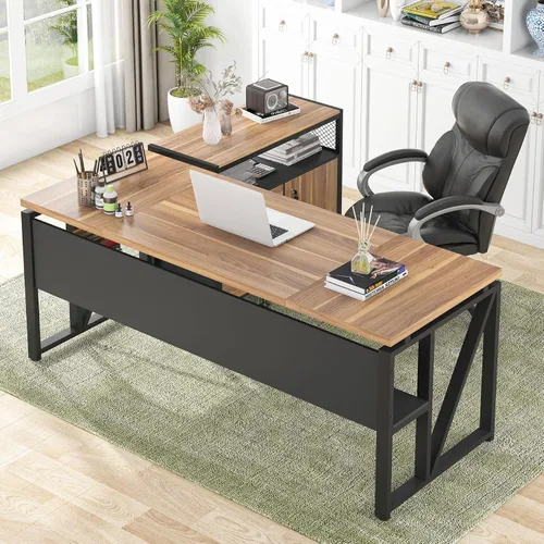 Vista 17 de Tribesigns Escritorio en forma de L de 55 pulgadas con cajón, escritorio ejecutivo para computadora y archivador lateral, 2 piezas de muebles