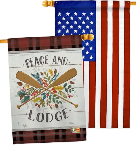 Vista 7 de Peace And Lodge House Flags 2 pcs Pack Outdoor Rustic Lake Cabin Moose Wildlife Adventure Forest Small Decorative Gift Yard Banner Double-Sided Made