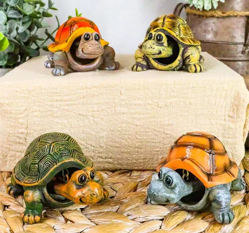 Vista 8 de Ebros - Juego de 4 figuras náuticas marinas coloridas de tortugas marinas, tortugas Bobblehead, símbolo de fortuna y suerte, zen, Feng Shui, playa