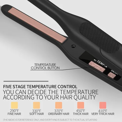 Vista 5 de K&K - Plancha plana mini para cabello corto de 3/10 pulgadas, alisador pequeño para cabello para Pixie y crema de barba, plancha cerámica para Negro
