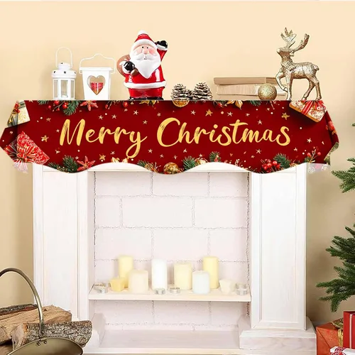 Vista 2 de NYZE Bufanda para Repisa de Chimenea Navideña 60 x 17 Pulgadas Cubierta Decorativa para Repisa de Chimenea de Navidad Camino de Mesa para Repisa