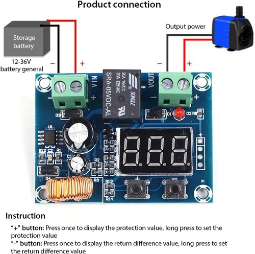 Vista 2 de Módulo de corte de bajo voltaje, módulo de protección de voltaje de 12V-36V CC, protector digital de bajo voltaje, interruptor de desconexión sobre