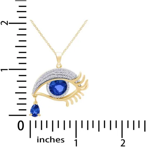 Vista 4 de Collar con colgante de lágrima de ojo de ángel en oro amarillo de 14 quilates sobre plata de ley