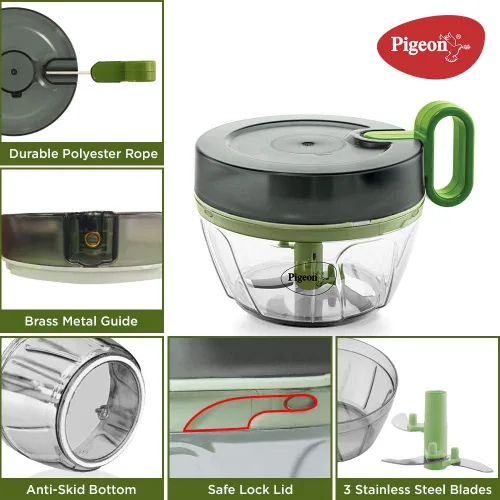 Vista 4 de Pigeon - Mini picadora profesional práctica y compacta con 3 cuchillas de acero inoxidable - Picadora de alimentos manual