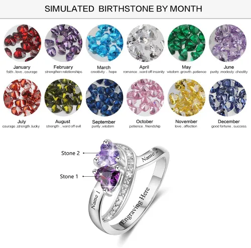 Vista 2 de Anillos de piedra natal personalizados para mujer, regalos personalizados para el día de la madre, anillos de promesa para madre e hija o mejor