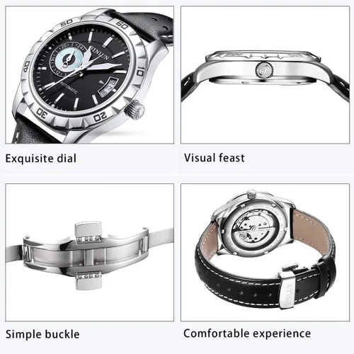 Vista 4 de BINLUN Reloj Esqueleto dorado impermeable automático relojes para hombres con dos tonos de acero inoxidable banda de San Valentín regalos