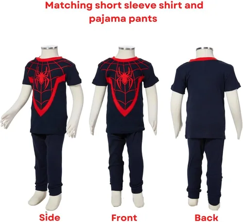 Vista 2 de Marvel Juego de pijama de Spiderman, ropa de dormir de 4 piezas para niños pequeños y niños pequeños, tallas 2T a 5T
