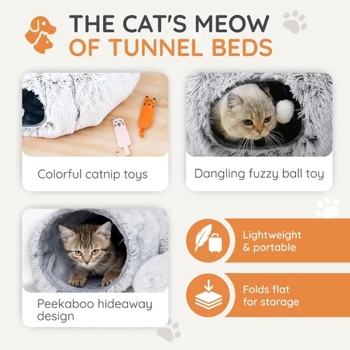 Vista 3 de Túnel Cama Cueva para Gatos con Juguetes de Catnip - Escondite Peekaboo para Gatos y Túnel Donut para Gatos - Túneles para Gatos 3-en-1 para Gatos