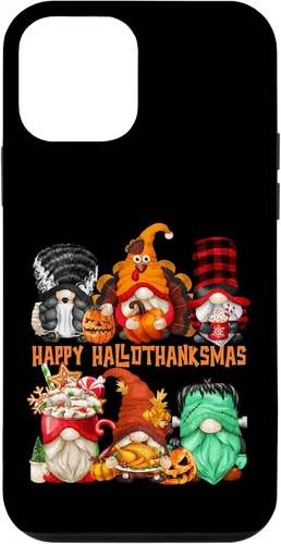 Vista 16 de iPhone 16 Halloween Thanksgiving Christmas Gnomes Happy Hallothanksmas Case