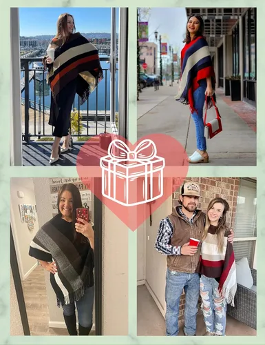 Vista 7 de Ferand - Suéter tipo poncho a rayas para mujer, estilo casual, chal con flecos versátiles