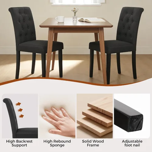 Vista 5 de Juego de 2 sillas de comedor tapizadas de tela con detalles de botones incrustados (Juego de 2 Negro)
