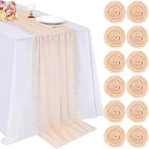 Vista 31 de LuoluoHouse Camino de Mesa de Perla para Centros de Mesa de Boda: Camino de Mesa de Perla de 10 pies, Decoración de Mesa de 29x120 Pulgadas de Tul