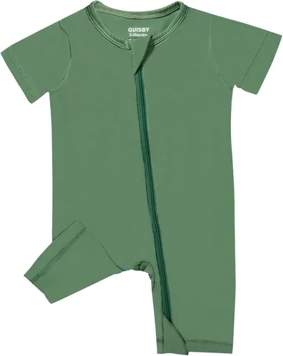 Vista 2 de GUISBY Pijama de bambú para bebé, mameluco sin pies de manga corta, durmiente con cremallera de 2 vías