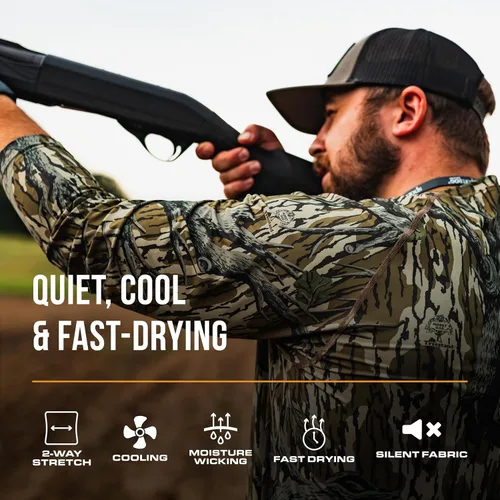 Vista 4 de Camisas Mossy Oak de caza para hombre, de manga larga, con camuflaje Bottomland