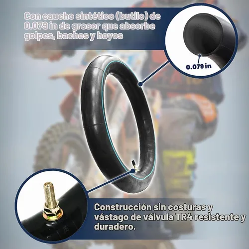 Vista 3 de Tubo interior resistente de 2.25/2.50-16 (70/90-16) – Caucho butílico de 0.079 pulgadas, válvula recta TR4 – Compatible con mini motos de cross, Pit