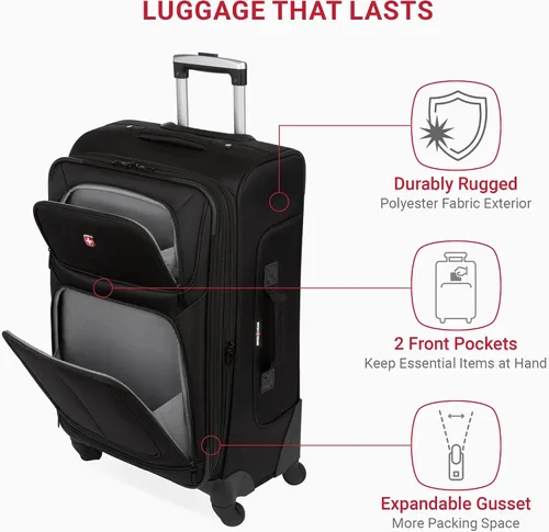 Vista 132 de SwissGear - Equipaje suave expandible Sion con ruedas, Negro