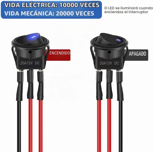 Vista 4 de Nilight Interruptor de palanca basculante de 12 piezas, 3 pines 12V 20A con cable, luz LED redonda, interruptores de encendido y apagado SPST