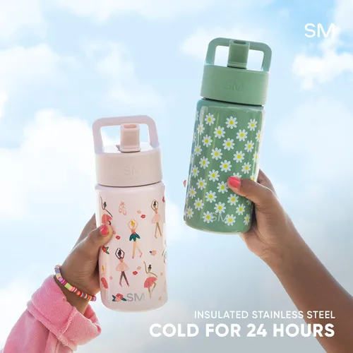 Vista 4 de Simple Modern Botella de agua para niños con tapa con pajilla, vaso aislado de acero inoxidable de 14 onzas para niños y a prueba de derrames
