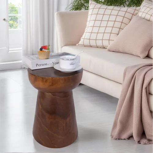 Vista 7 de Athaliah Mesa auxiliar pequeña de madera rústica, mesa decorativa de tocón de árbol de 15.75 pulgadas de alto, madera maciza de Paulownia hecha a