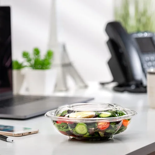 Vista 6 de GUSTO 50 cuencos de ensalada de plástico transparente con tapas, recipientes de ensalada desechables, perfectos para llevar, ensaladas y preparación