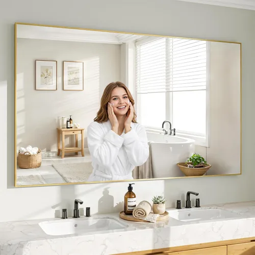 Vista 12 de Koonmi Espejo de pared rectangular negro, espejo de baño de 20 x 30 pulgadas, espejo de tocador con marco de aluminio para entrada, sala de estar