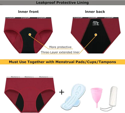 Vista 4 de Nalwort Ropa interior de período menstrual para mujer, bragas de algodón posparto, paquete de 5