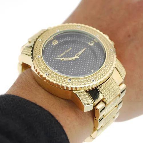 Vista 7 de Techno - Reloj de pulsera para hombre, diseño de hip hop, color dorado