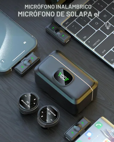 Vista 9 de Caiord - Paquete de 2 micrófonos inalámbricos de solapa para iPhone 15, Android, USB C, iPad con adaptador incluido, mini micrófono de solapa