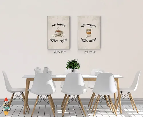 Vista 3 de HB Art Design No Talkie Before Coffee and Life Happens Coffee Helps 2 Panel Canvas Print Set Wall Art Coffee Bar Decor Coffee Signs Kitchen Wall