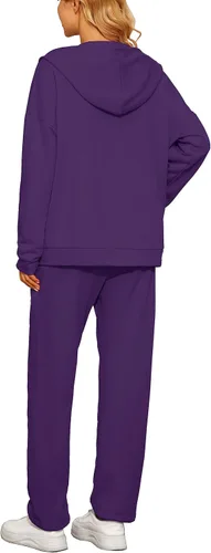 Vista 3 de AUXDIO Conjunto deportivo de 2 piezas para mujer, casual, con cremallera, sudadera con capucha y pantalón largo