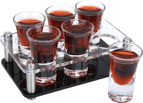 Vista 8 de D&Z Vasos de chupito de 1 onza con soporte, juego de 12 vasos de chupito de base pesada, fácil de transportar sin derrames, recipientes para beber