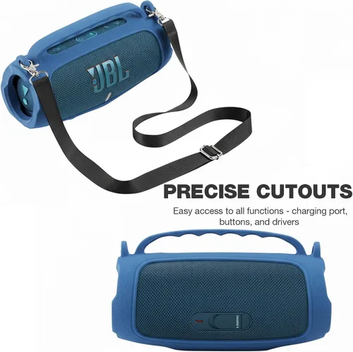 Vista 2 de Funda de silicona compatible con altavoz Bluetooth portátil impermeable JBL Charge 5 (azul)