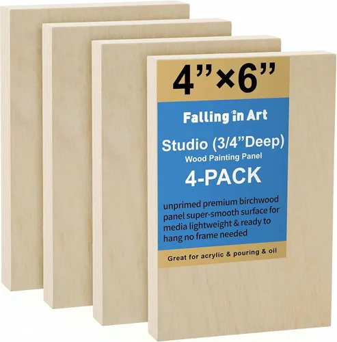Vista 10 de Falling in Art Kit de paneles de madera de abedul sin terminar para pintura, lienzo de madera, paquete de 4 unidades de 4 x 4 pulgadas de estudio