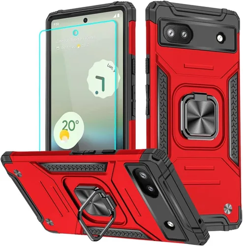 Vista 7 de HNHYGETE Funda para Pixel 6a con protector de pantalla HD, soporte giratorio de grado militar de 360° (resistente) a prueba de golpes para Google