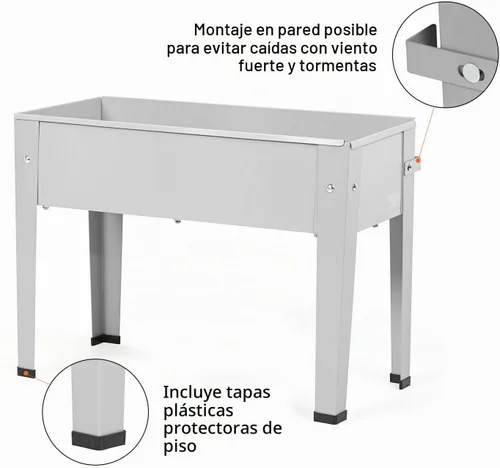 Vista 3 de Cama de jardín elevada, maceta elevada de jardín con patas, maceta de jardín galvanizada para hierbas y verduras (24 pulgadas, gris)