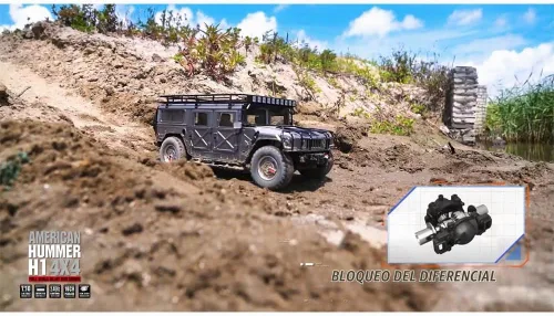Vista 8 de 1/10 US GM Hummer H1 Camión Militar 4WD Crawler RTR Pro con marco de viaje Negro