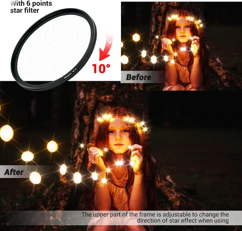 Vista 5 de PROfezzion Kit de filtro de estrella de 2.165 in, 3 piezas de filtro de estrella ajustable para Sony A7 II III IV con lente FE de 1.102-2.756 in