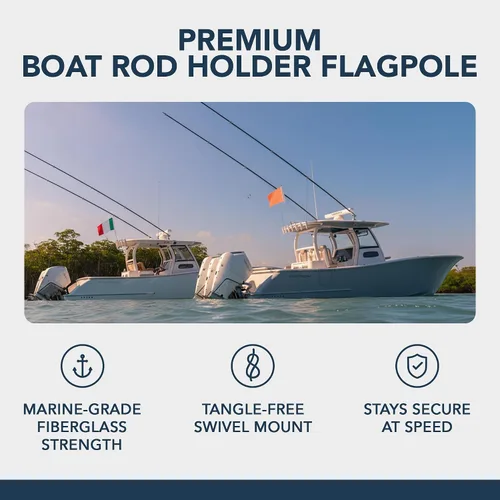 Vista 2 de South Wind Designs Soporte para caña de barco con soportes giratorios, kit de asta de bandera premium con soportes giratorios para lanzacohetes