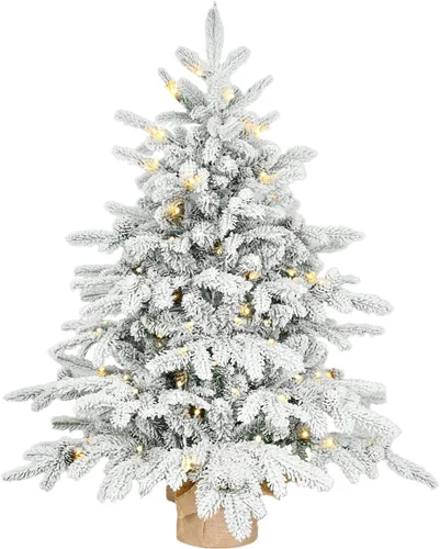 Vista 8 de Árbol de Navidad Artificial Prelit Flocado, Árbol de Navidad Artificial Pequeño con Luces LED, Árbol de Navidad LED Escarchado con Nieve