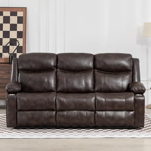 Vista 15 de Sofá reclinable de dos plazas con consola, color azul Manual Recliner Loveseat with Phone Holders, Storage Drawer, Cup Holders, Side Pockets, Dual