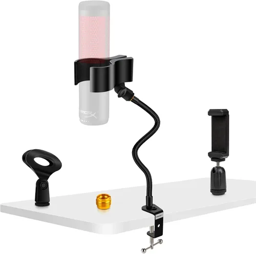 Vista 10 de Soporte de micrófono de escritorio de 13 pulgadas flexible con cuello de cisne para micrófono, soporte universal para micrófono/teléfono