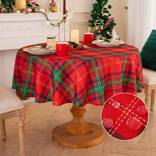Vista 8 de Romanstile - Mantel rectangular rojo de cuadros navideño - 60 x 84 pulgadas - Funda de mesa a cuadros resistente a las manchas de agua, manteles