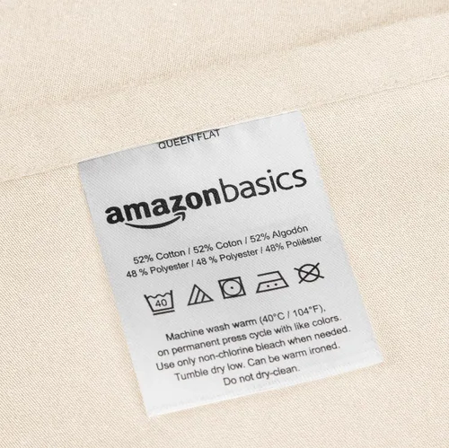 Vista 4 de Amazon Basics Essential - Juego de sábanas de mezcla de algodón de 4 piezas, tamaño Queen, color beige, sólido