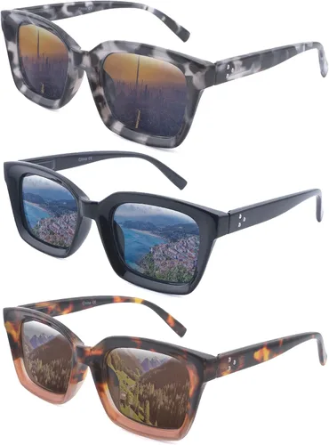 Vista 2 de HIYANJN Gafas de sol bifocales para mujeres y hombres, paquete de 3 lentes de sol de lectura, lentes de sol cuadrados con protección UV 400, bisagra